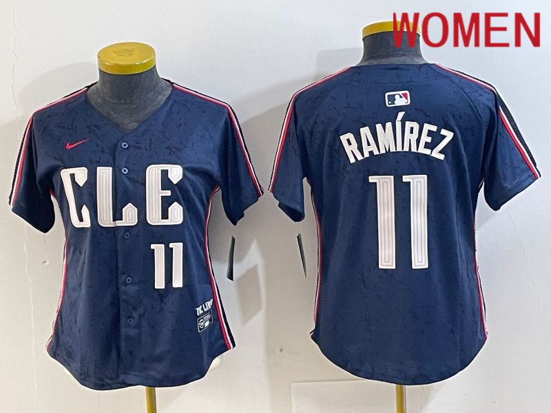 Women Cleveland Indians #11 Ramirez Blue City Edition Nike 2024 MLB Jersey style 10